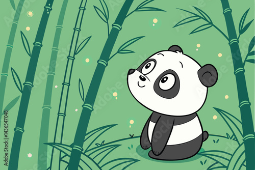 78 Cute cartoon panda, bamboo forest, magical glowing fireflies, lush green background, soft lighting, dreamy atmosphere, digital art, 3D rendering, high detail, adorable character design, fantasy ele