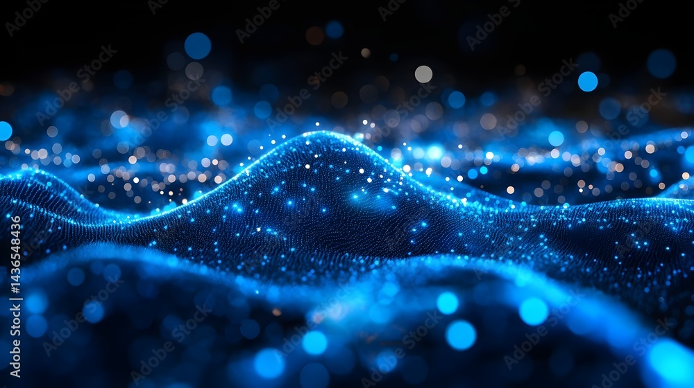 Dots Floating Like Waves on Black Background of Technology Design Dots Floating Like Waves on Black Background of Technology Design