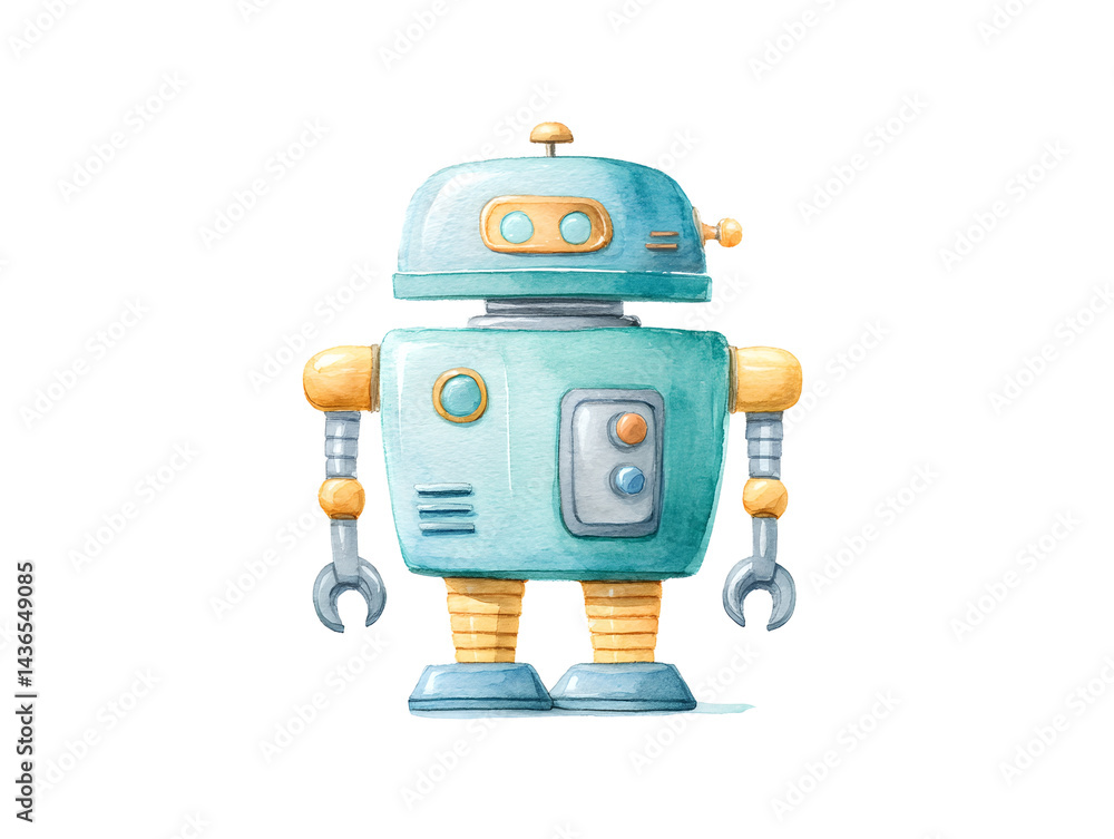 A robot with a yellow face A robot with a yellow face
