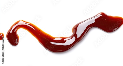 Drizzled dark brown sauce on white background
