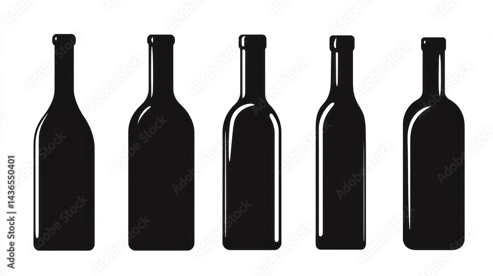 Wine Bottle Silhouettes, Set Wine Bottle Silhouettes, Set