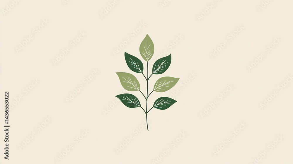 Simple Branch with Leaves on Beige Simple Branch with Leaves on Beige