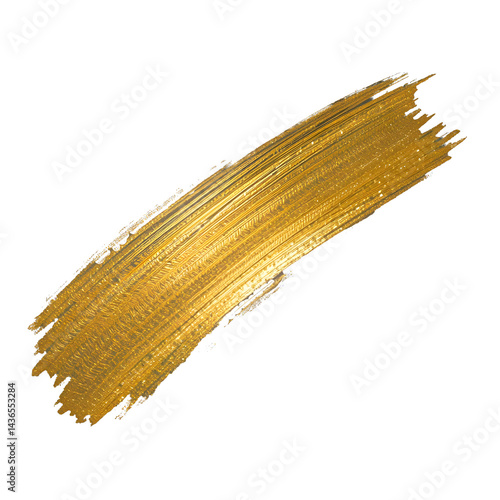 Elegant Gold Paint Brush Stroke on White Background, Metallic Textured Acrylic Illustration for Luxury Branding, Graphic Design Projects, and High-End Marketing Materials