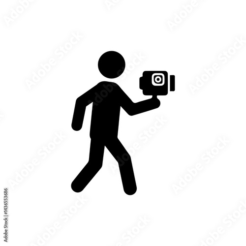 Vlogger Holding Action Camera Walking Icon