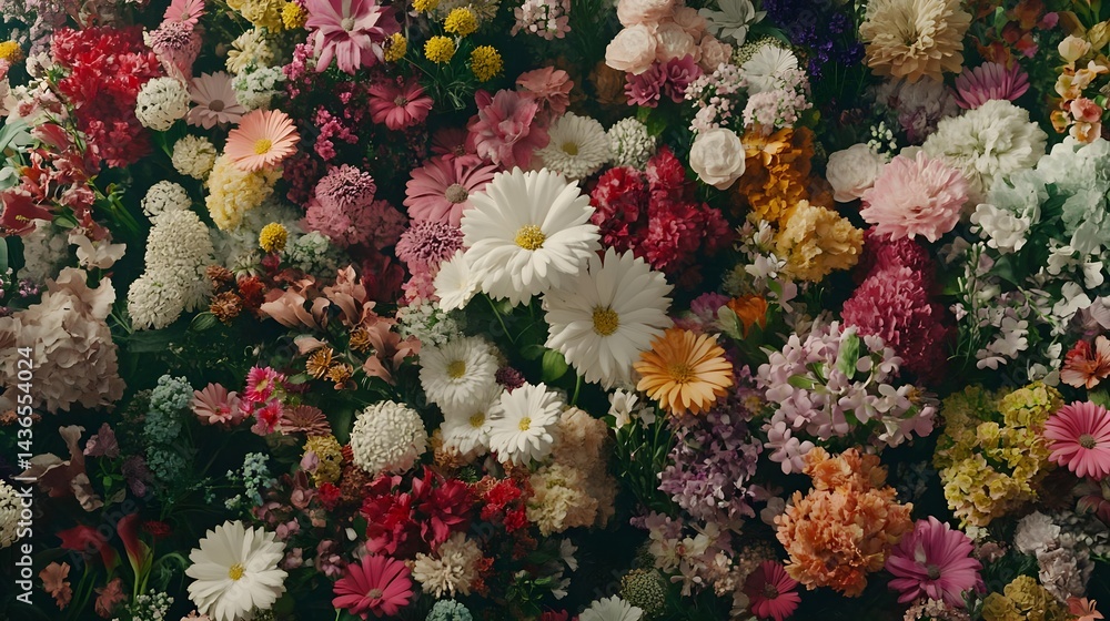 Fototapeta premium Arrangement of Different Colored Flowers Neatly Displayed Together