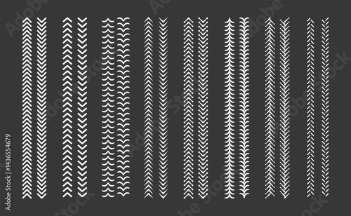 Straight white line or rope set on black background. Textured divider or separator lines in retro style. Vector EPS 10