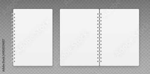 Open and closed white notepad or notebook with spiral. Vector EPS 10