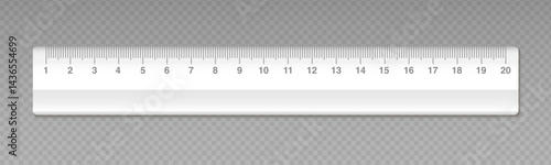 Vector white ruler mockup. Measuring tool with ruler scale 20 cm. School measuring equipment