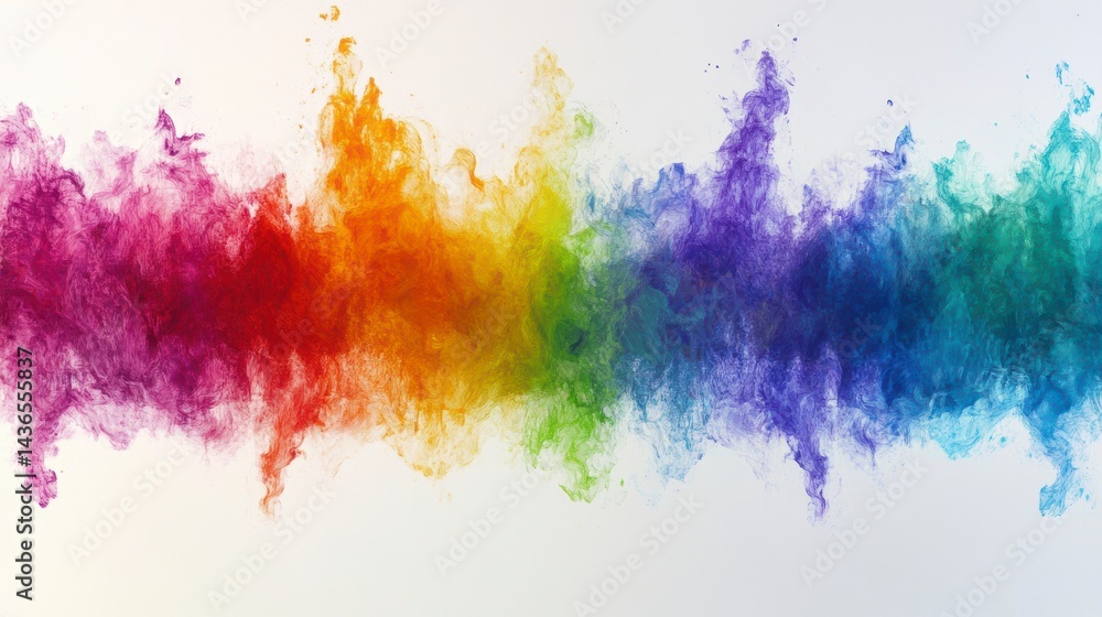 Vibrant rainbow-colored smoke cloud against a white background. Vibrant rainbow-colored smoke cloud against a white background.