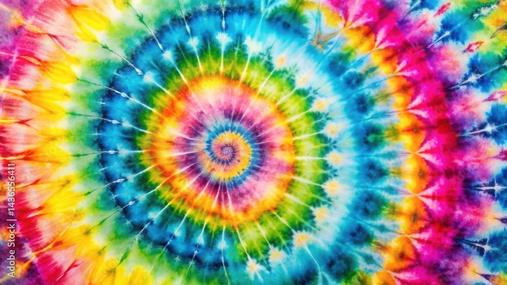 Vibrant Swirling Tie-Dye Design Featuring a Multitude of Colors in a Circular Pattern, Ideal for Textile Designs and Fashion Applications
