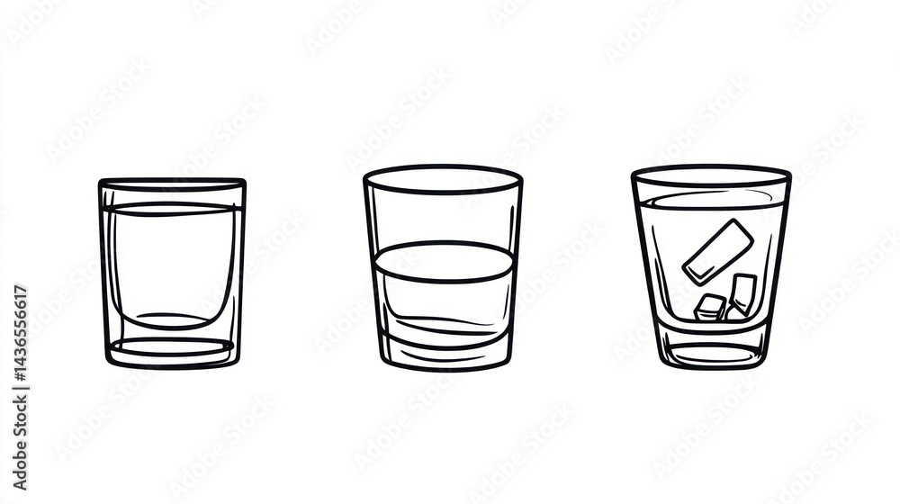 Three shot glasses with liquid Three shot glasses with liquid