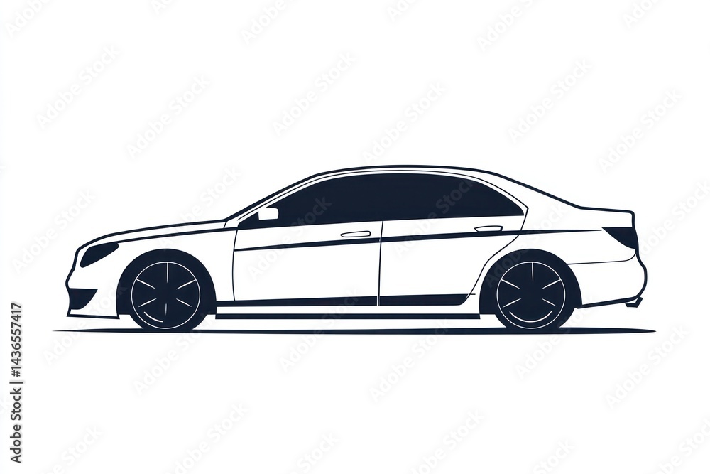 Fototapeta premium White sedan profile, isolated background, automotive design, website illustration