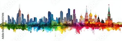 2d vector moscow downtown skyline 