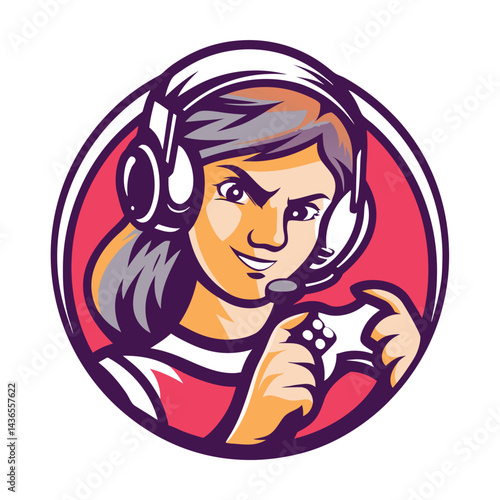 Female gamer avatar with headphones and controller