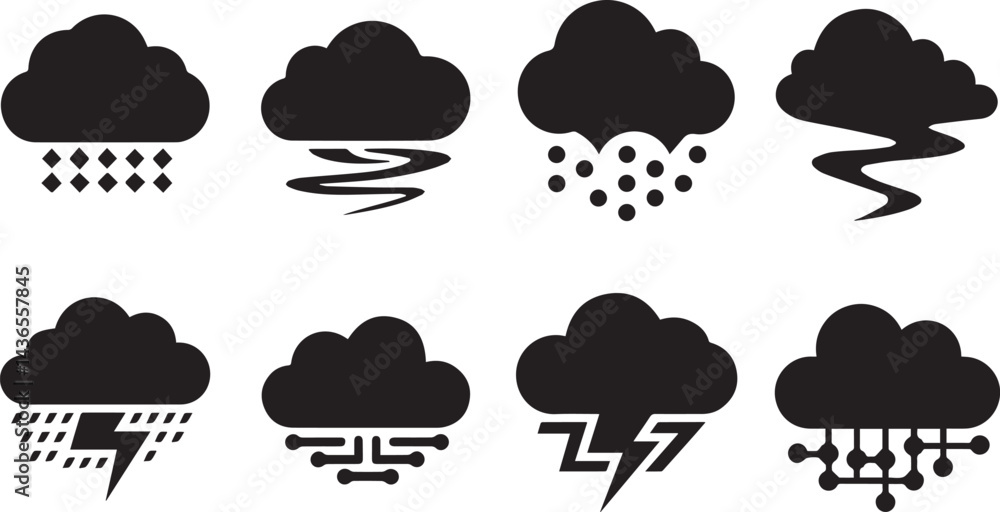 Minimal Cloud Vector Silhouette Icon and Logo Illustration Set Minimal Cloud Vector Silhouette Icon and Logo Illustration Set
