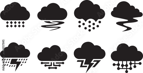 Minimal Cloud Vector Silhouette Icon and Logo Illustration Set