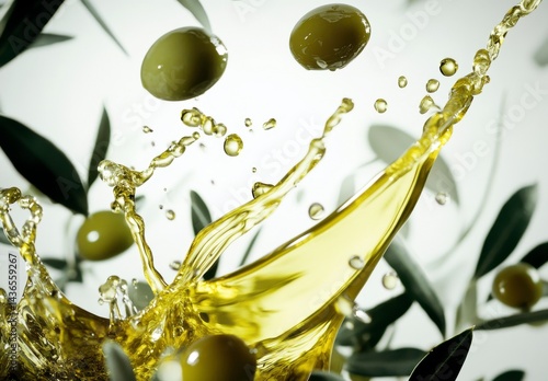 Wallpaper Mural Golden Olive Oil Splash with Green Olives and Branches Torontodigital.ca