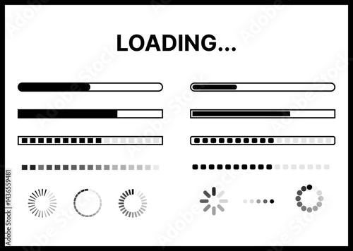 Loading icons progress bar Buffer loader or preloader loading bar signs download upload progress sign symbol buttons
