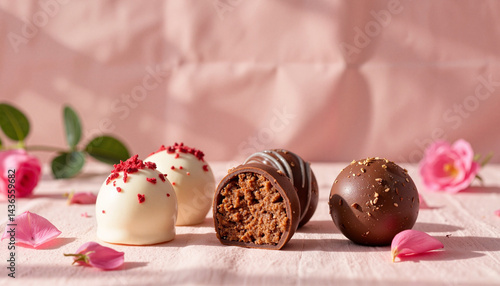 Delicious Chocolate Treats Against a Soft Pink Background  