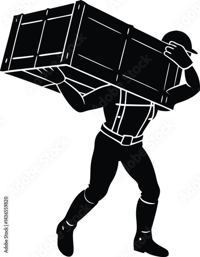 exoskeleton worker lifting crate silhouette