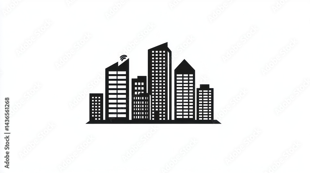 Fototapeta premium Cityscape skyline, urban buildings, white background, illustration, website design