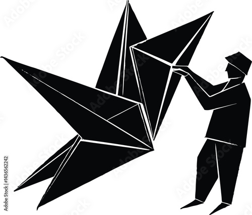 origami crafter folding crane silhouette