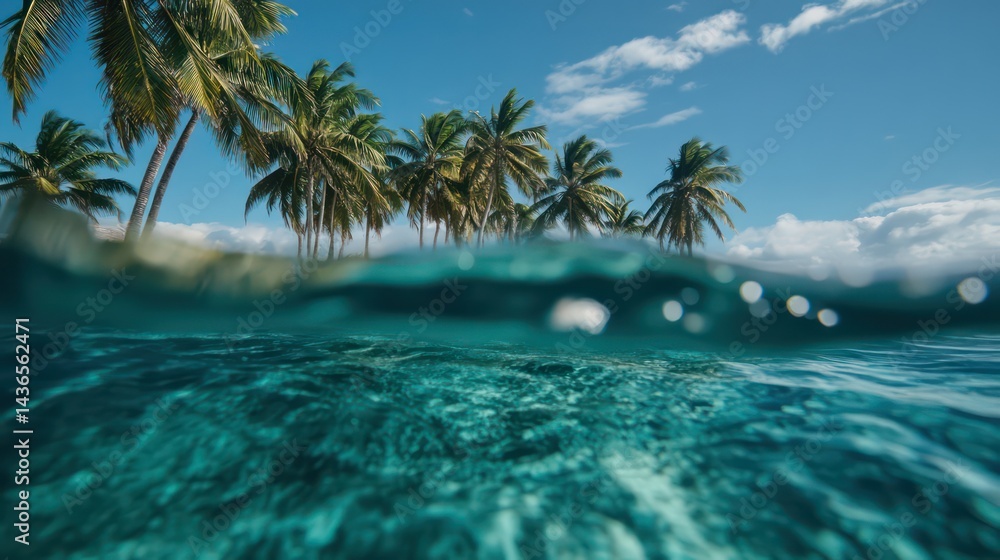 Fototapeta premium Tropical paradise azure water meets palmlined island