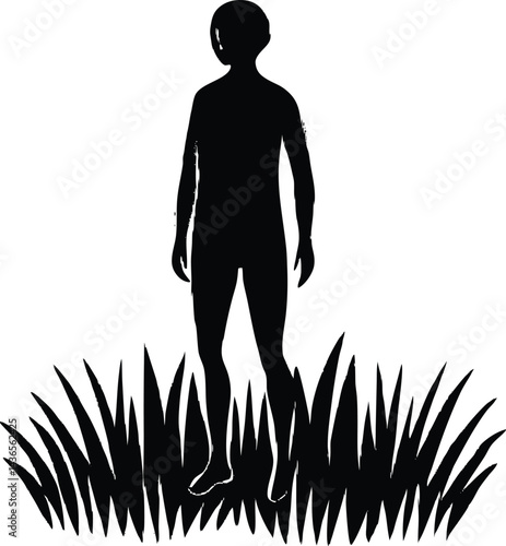 person barefoot on grass grounding silhouette