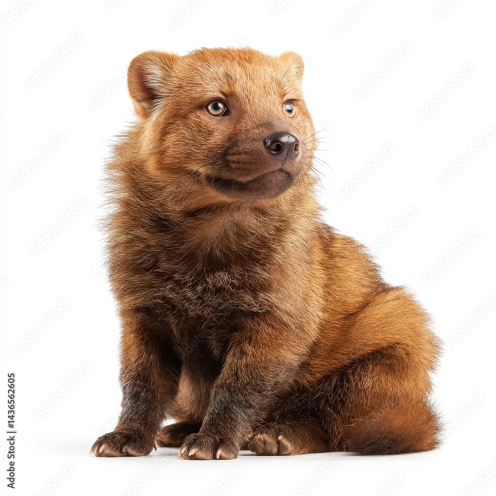 Fototapeta premium Cute Bush Dog Puppy Sitting on White