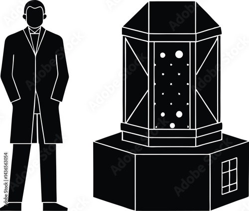 quantum computer scientist at cryostat silhouette
