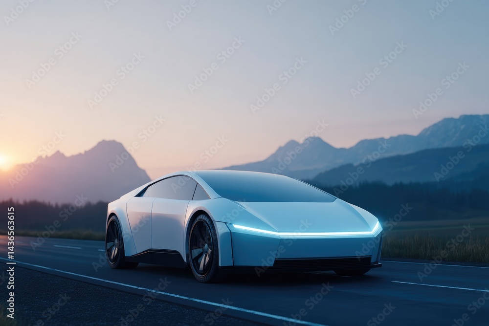 Naklejka premium futuristic autonomous vehicle gliding on open road represents innovation in transportation