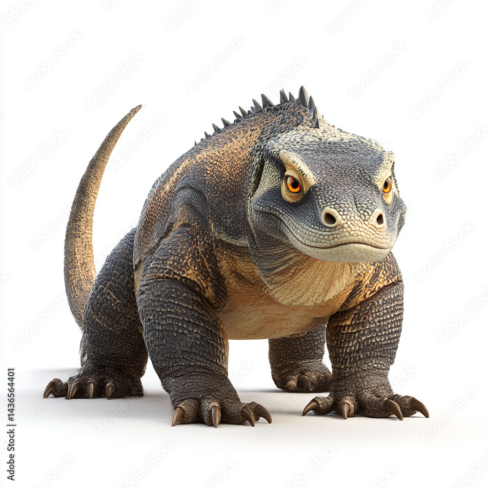 Obraz premium Powerful Komodo Dragon 3D Render Isolated on White Background