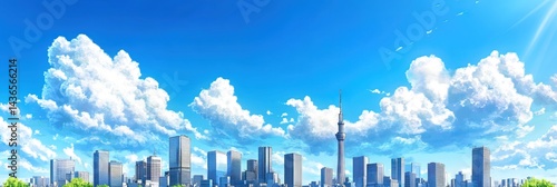 anime tokyo downtown skyline