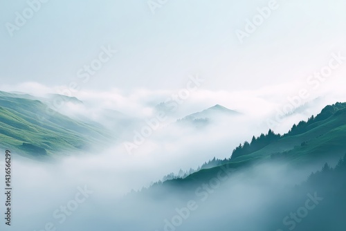 Wallpaper Mural minimalistic scene with soft swirling mist enveloping landscape fading into distance Torontodigital.ca