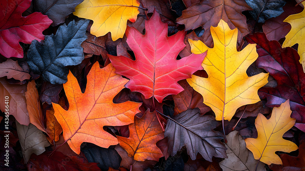 Colorful autumn leaves in various shades of red orange yellow and brown create a vibrant natural scene Colorful autumn leaves in various shades of red orange yellow and brown create a vibrant natural scene