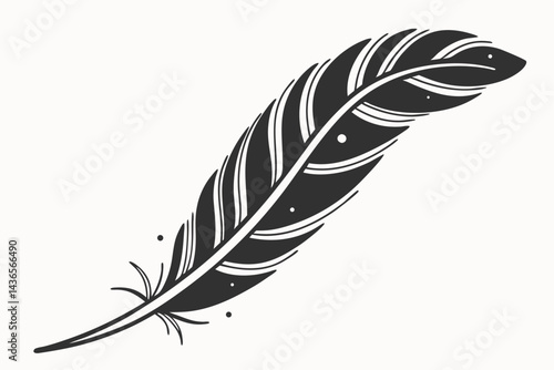 90 Elegant curved feather, black and gold gradient, minimalist design, delicate leaf motif, artistic quill, white background, shadow detail, sleek modern illustration, botanical inspiration, sophistic