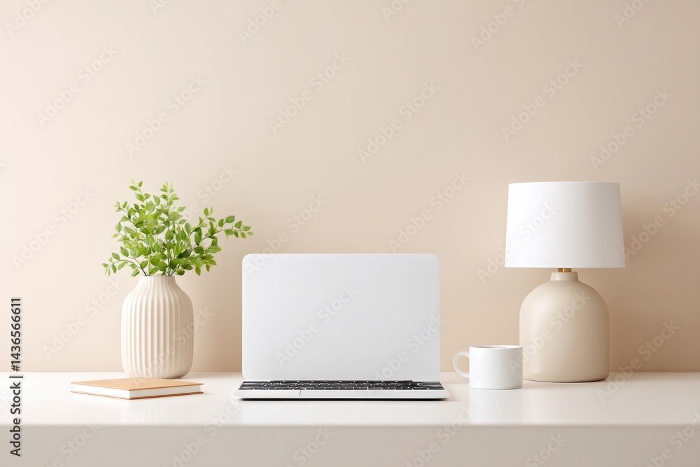 modern home office desk with sleek laptop and stylish notebook minimalistic decor copy space modern home office desk with sleek laptop and stylish notebook minimalistic decor copy space