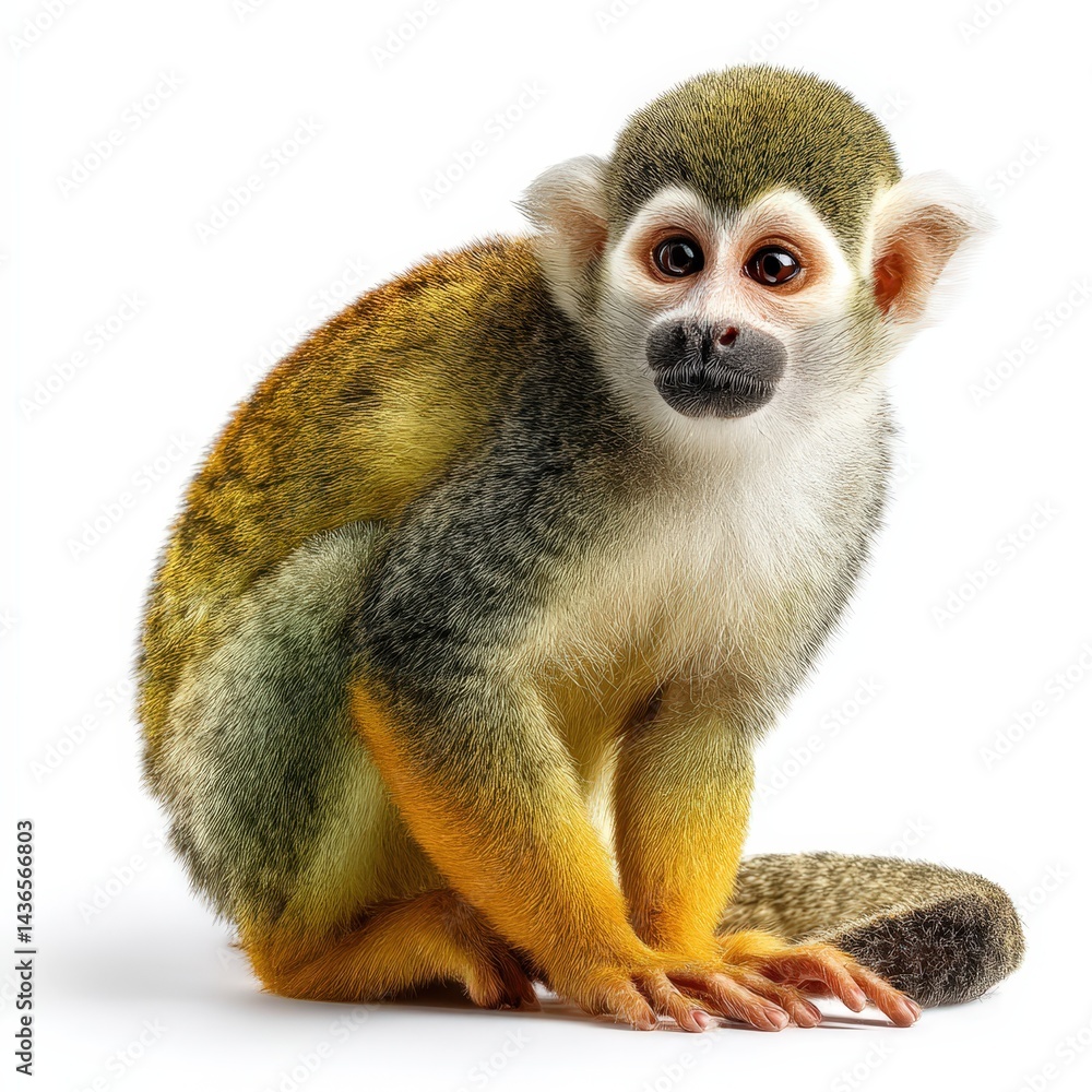 Fototapeta premium Squirrel monkey sitting on white background