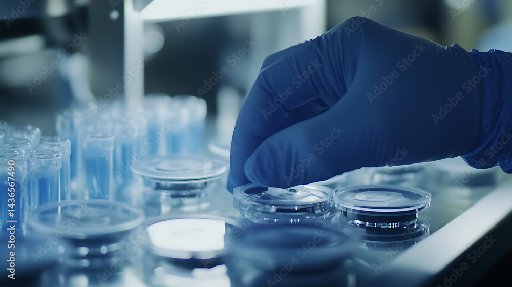 Fototapeta premium Scientist Handling Petri Dishes in Laboratory