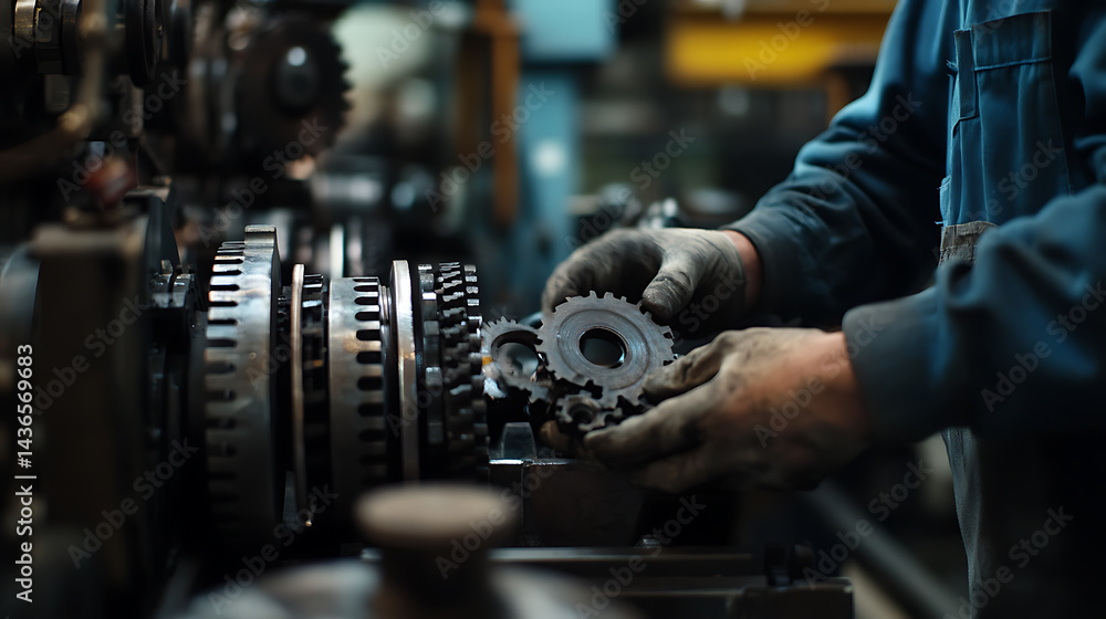 Naklejka premium Mechanic Working on Industrial Machinery