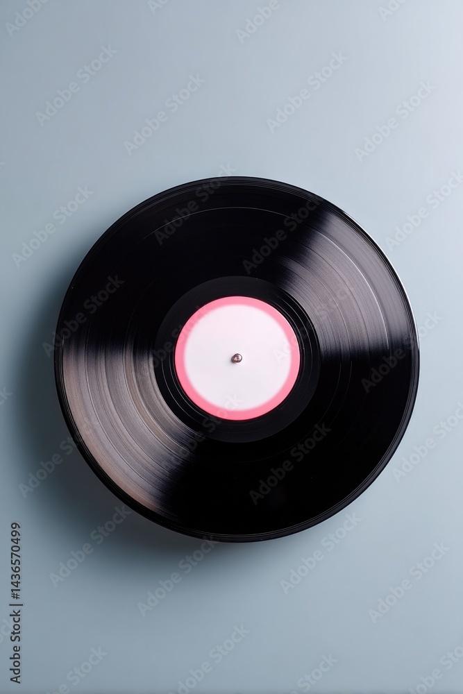 Fototapeta premium solitary vinyl record is placed on smooth solid color background embodying minimalistic elegance