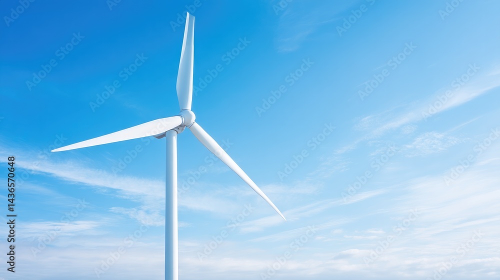 Obraz premium solitary wind turbine gracefully set against vast blue sky serves as powerful symbol of sustainable energy offering
