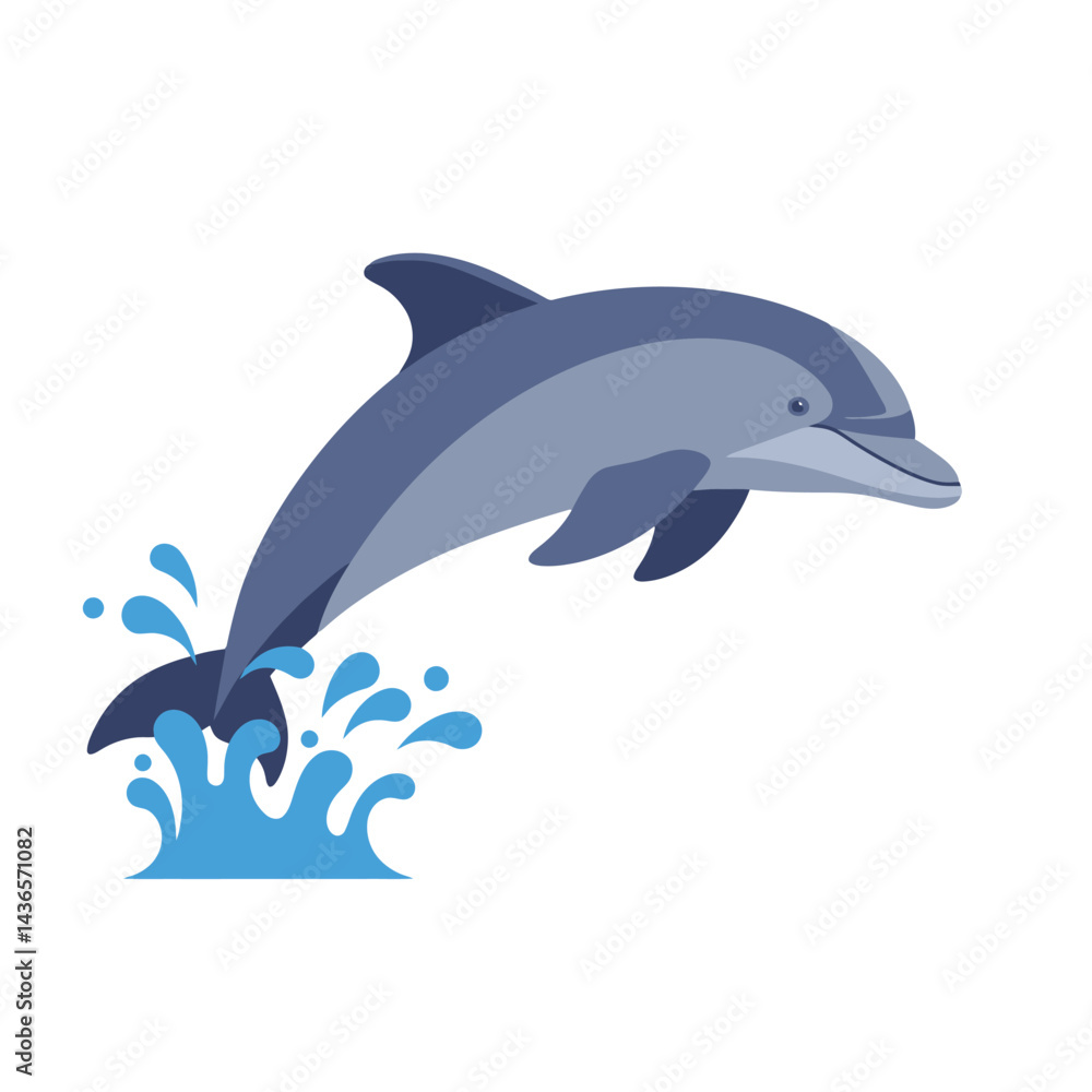 Fototapeta premium Creative Flat Vector Illustrations of Dolphin: Minimalist, Modern, and Perfect for Pet-Themed Graphics.Charming Flat Vector Dolphin Illustration: Playful, Minimal, and Versatile Cartoon Primate Design