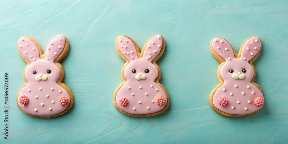 Delightful Pink Bunny Cookies on a Light Blue Background A Festive Treat for Spring Celebrations