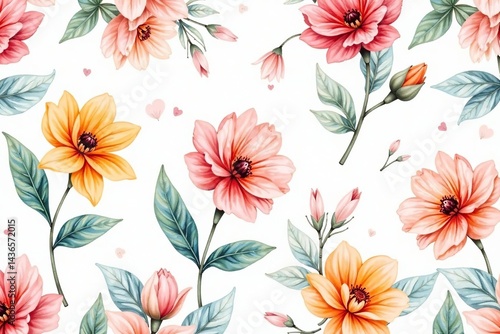 Wallpaper Mural Delicate watercolor floral design, endlessly repeating , design, subtle Torontodigital.ca