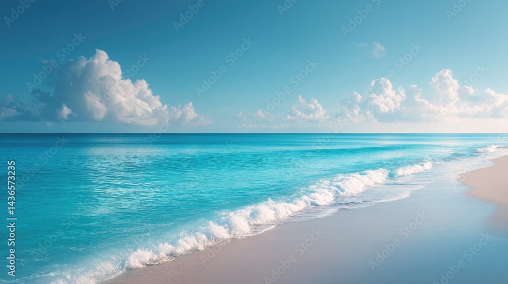 Fototapeta premium empty beach with calm ocean meeting sky in background