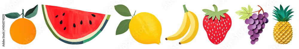 PNG Colorful fruits illustration variety, element set on transparent background PNG Colorful fruits illustration variety, element set on transparent background