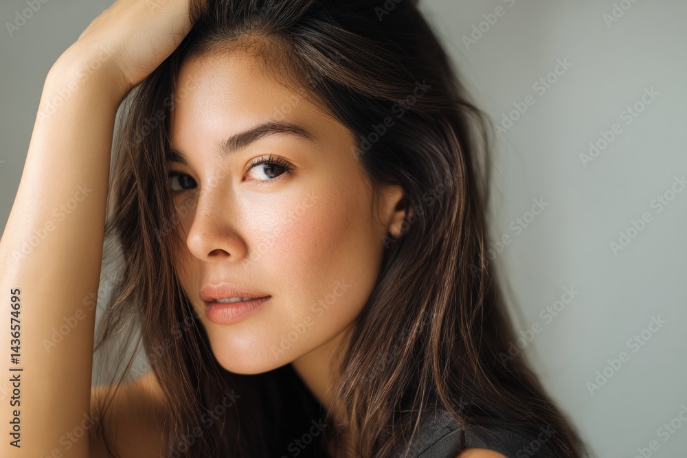 capture minimalistic portrait focusing on everyday makeup with blurred background and ample copy space capture minimalistic portrait focusing on everyday makeup with blurred background and ample copy space
