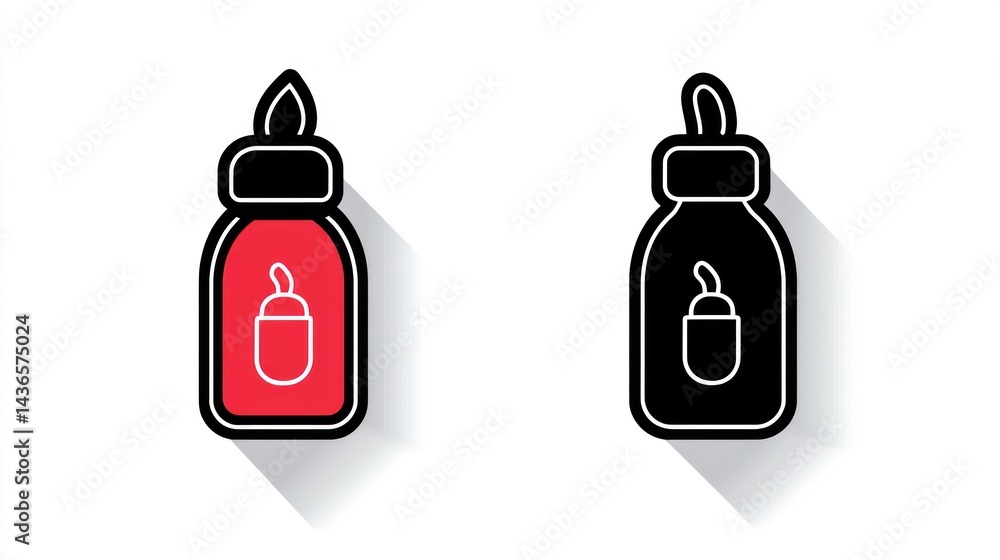 Condiment Bottle Icons, Red & Black Condiment Bottle Icons, Red & Black