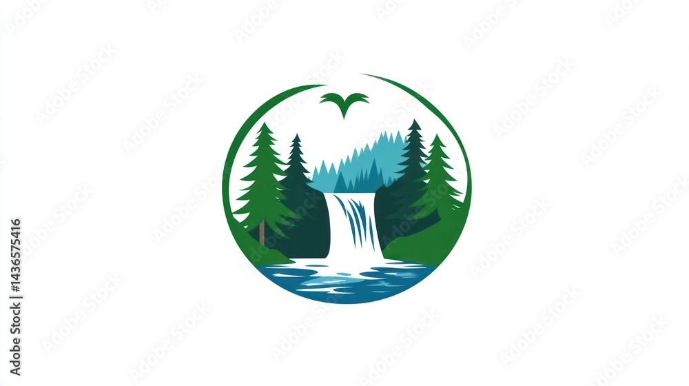 Obraz premium Forest Waterfall Circle Design (2)